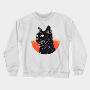 Cat's Solar Stroll: Vintage Grunge Sun & Black Cat Graphic Tee Crewneck Sweatshirt